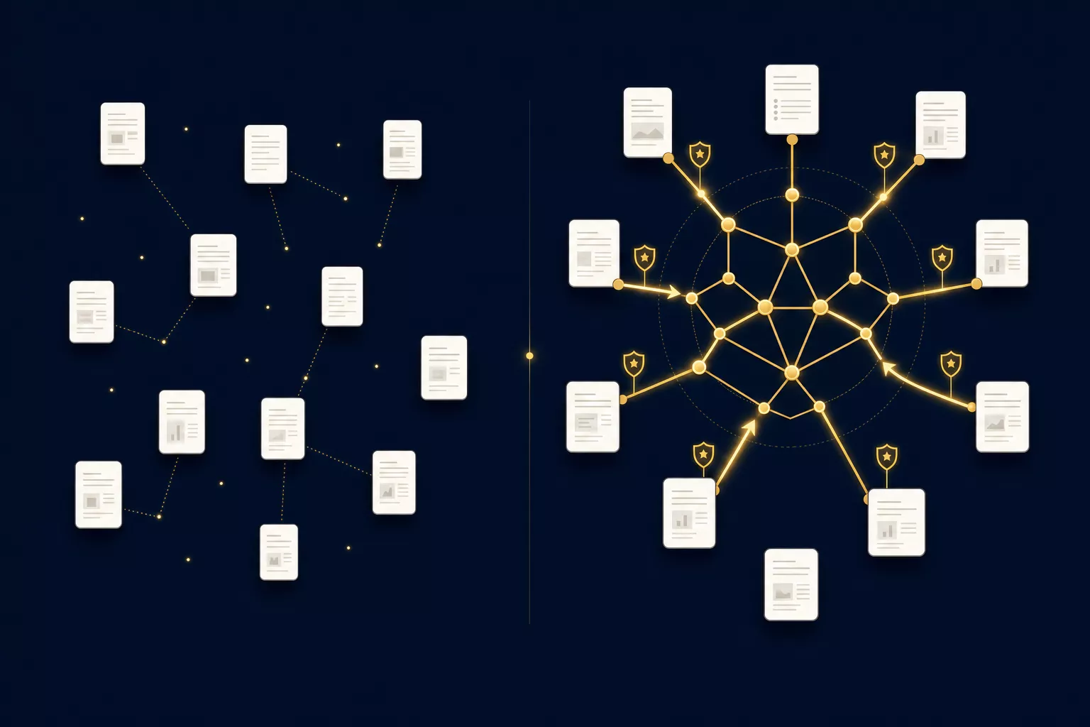 Comparison of disconnected vector search vs structured knowledge graph retrieval